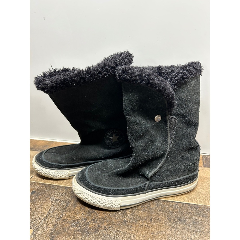 Converse All Star Kids Black Suede Fur Lined Winter Boots Size 13 - Picture 3 of 7